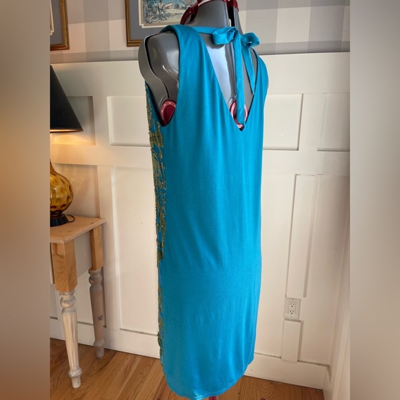 Hale Bob Silk Turquoise and Gold Mini Dress Size XS - Picture 6 of 9